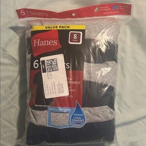 Hanes Men's Assorted 3 Gray, 1 Navy & 2 Black T- Shirts 6 Pack Size Small 34-36